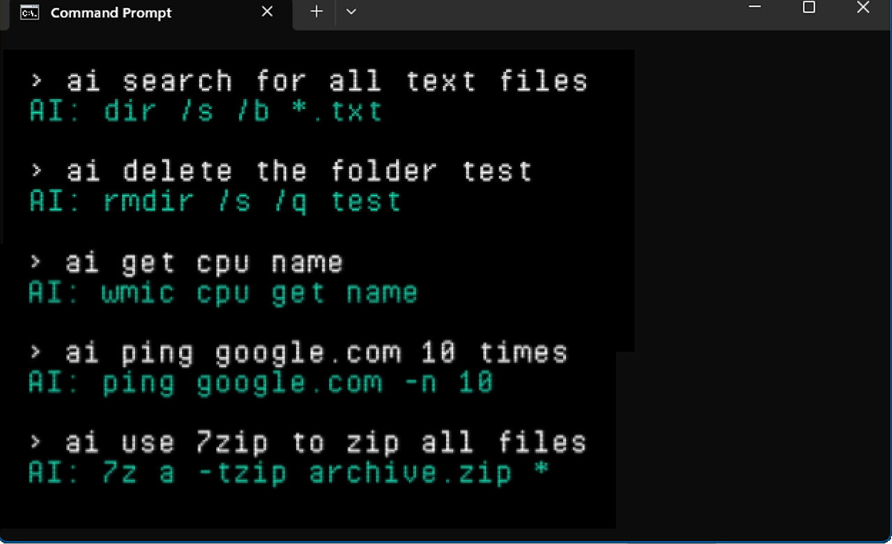 Command Prompt AI Demoscreen